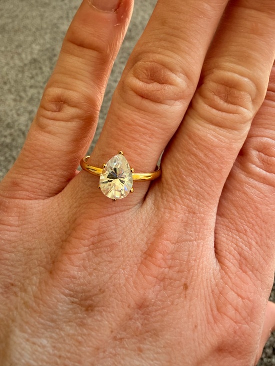 Macy's Jewelry - Gold Pear-Cut Solitaire Ring with faux diamond, imitation engagement ring